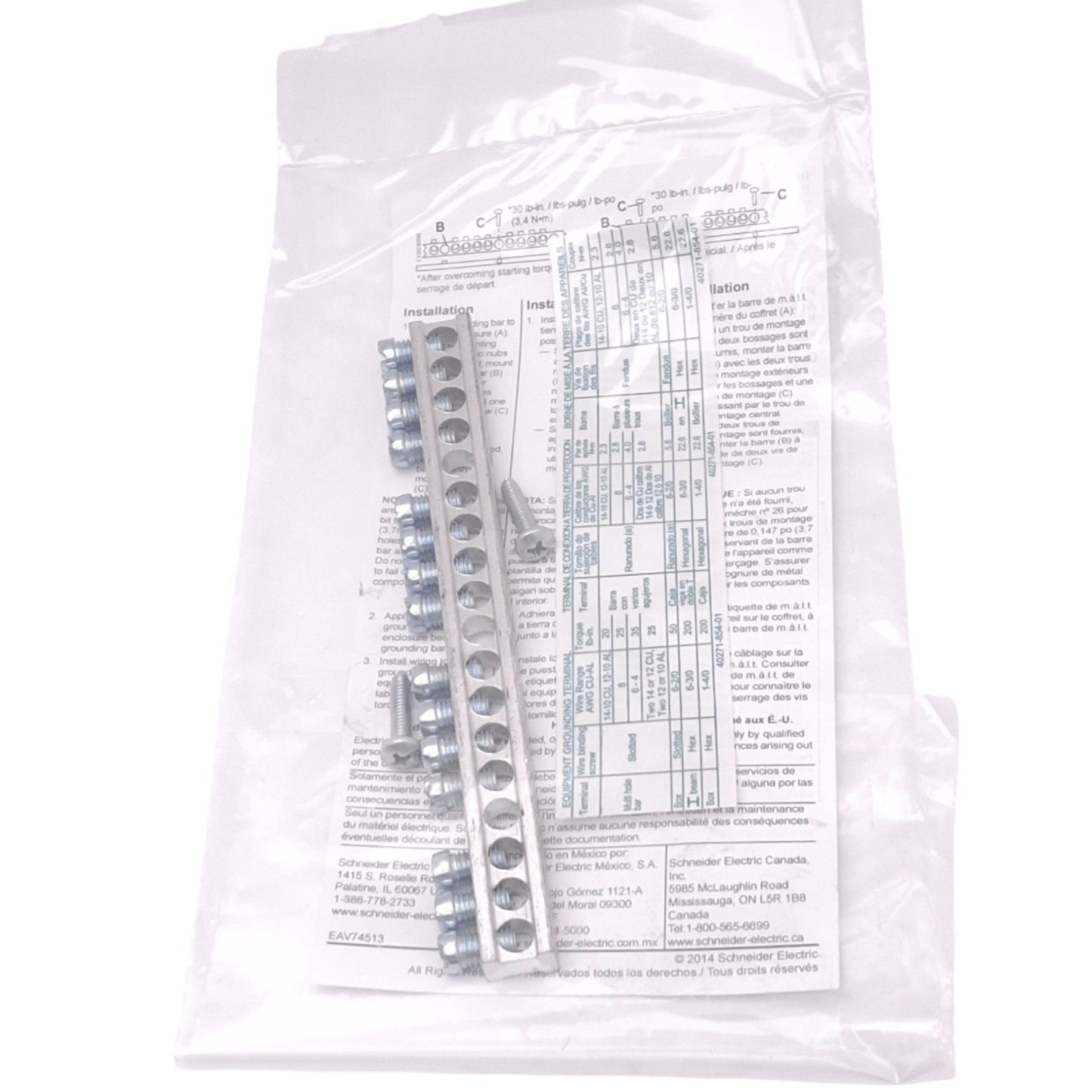 New Square D PK15GTA Grounding Bar Assembly, 15-Terminal, 225A Max, 143mm Length