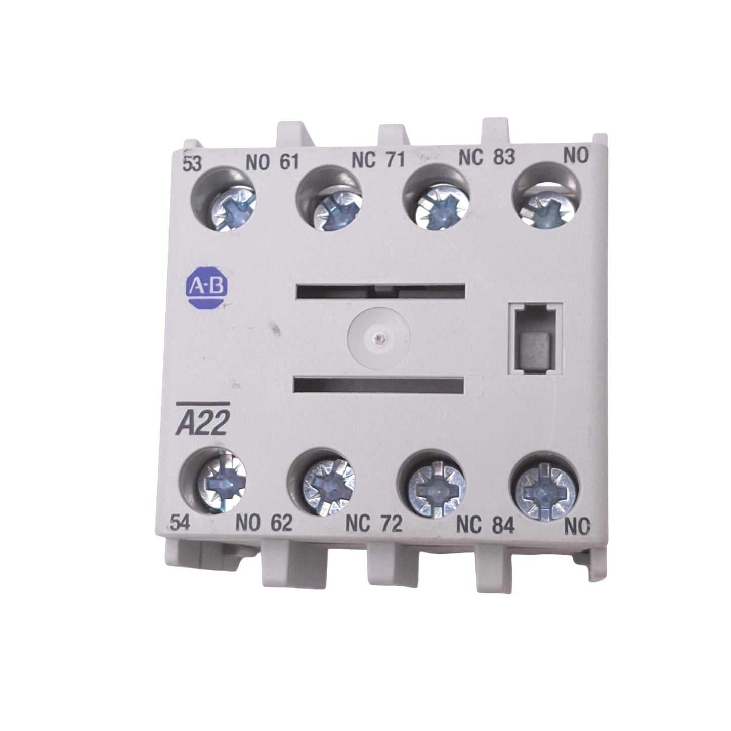 Used Allen Bradley 100-FA22 Auxiliary Contact Block, 2NO 2NC 600VAC 10A, Front Mount