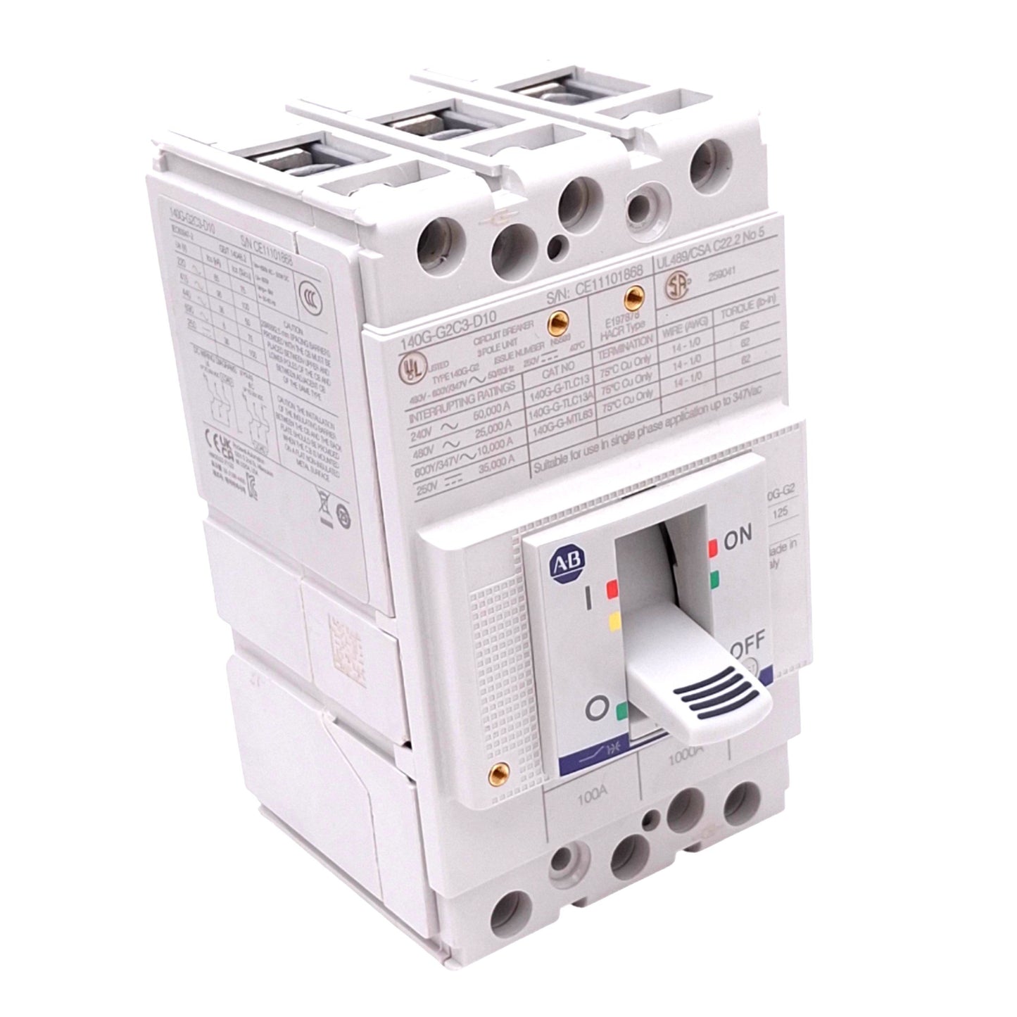 Used Allen Bradley 140G-G2C3-D10 Circuit Breaker, 3-Pole 100A, 600Y/347VAC Max