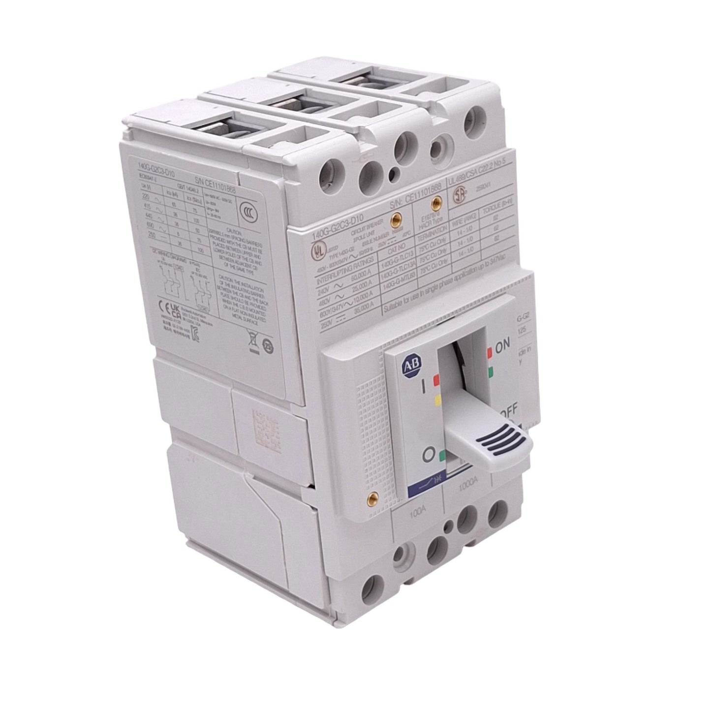 Used Allen Bradley 140G-G2C3-D10 Circuit Breaker, 3-Pole 100A, 600Y/347VAC Max