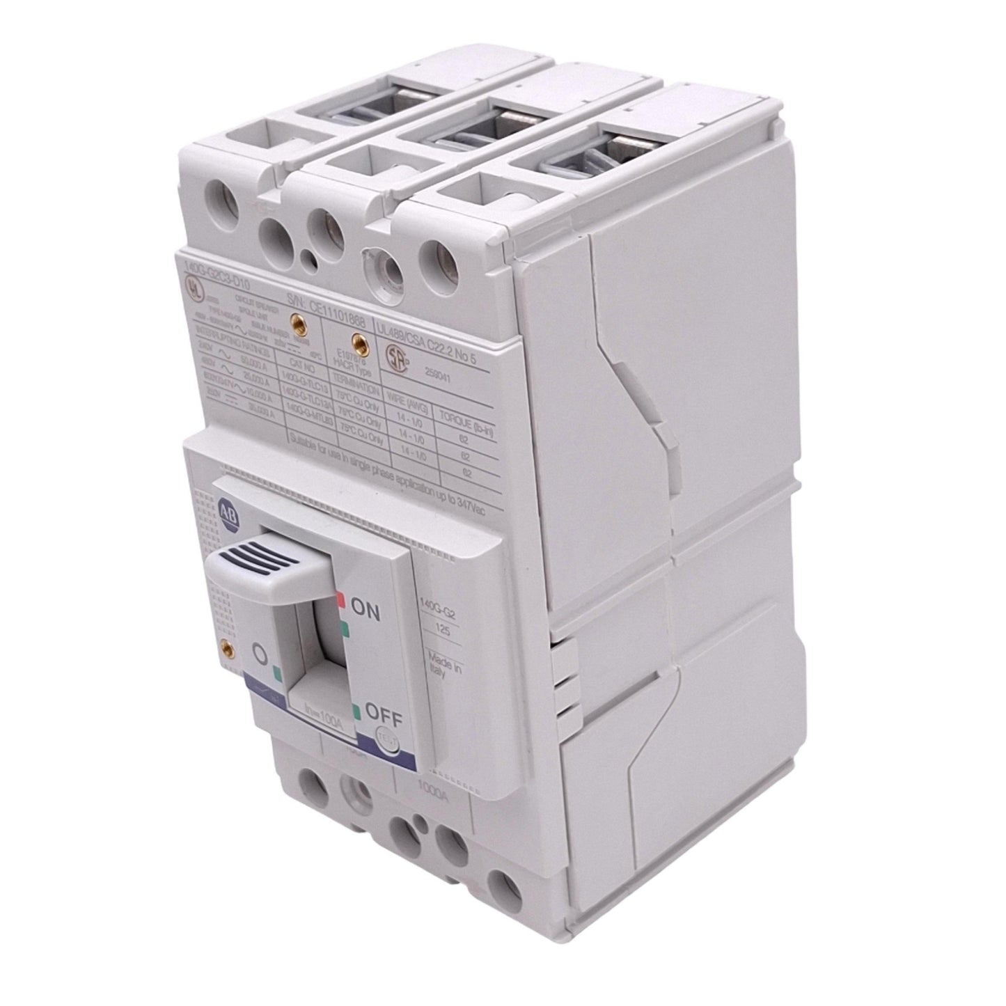 Used Allen Bradley 140G-G2C3-D10 Circuit Breaker, 3-Pole 100A, 600Y/347VAC Max