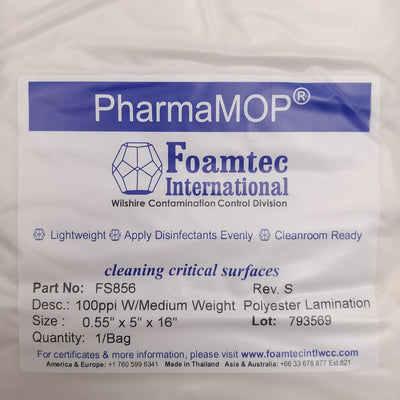 New Foamtec FS856 PharmaMOP Flat Mop Head, Polyester, 0.55in x 5in x 16in, 10/Bag
