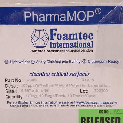 New Foamtec FS856 PharmaMOP Flat Mop Head, Polyester, 0.55in x 5in x 16in, 100/Case