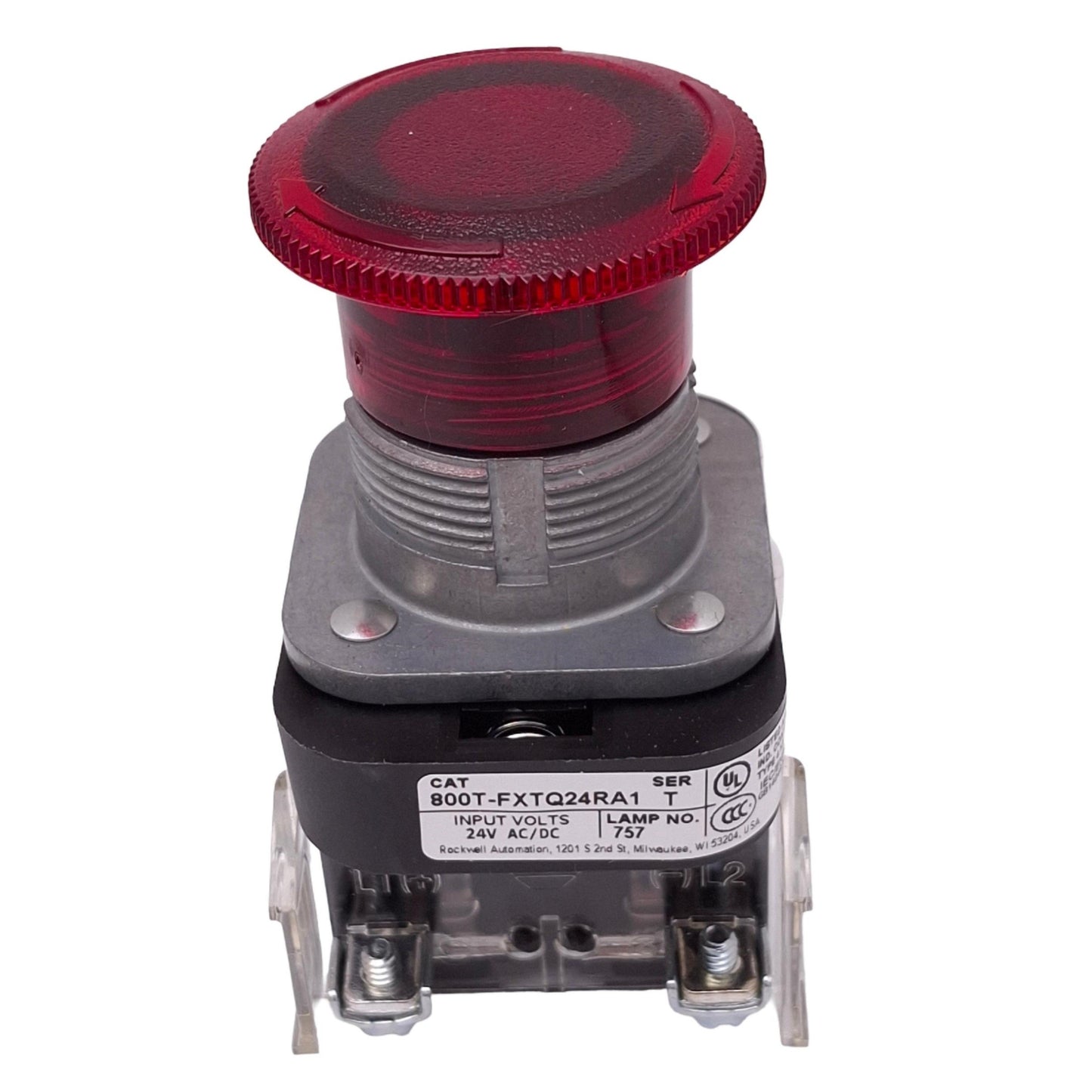 New Allen Bradley 800H-FRXTQ24RA1 Illuminated Push/Pull Button, 1NO 1NCLB, 24V Lamp