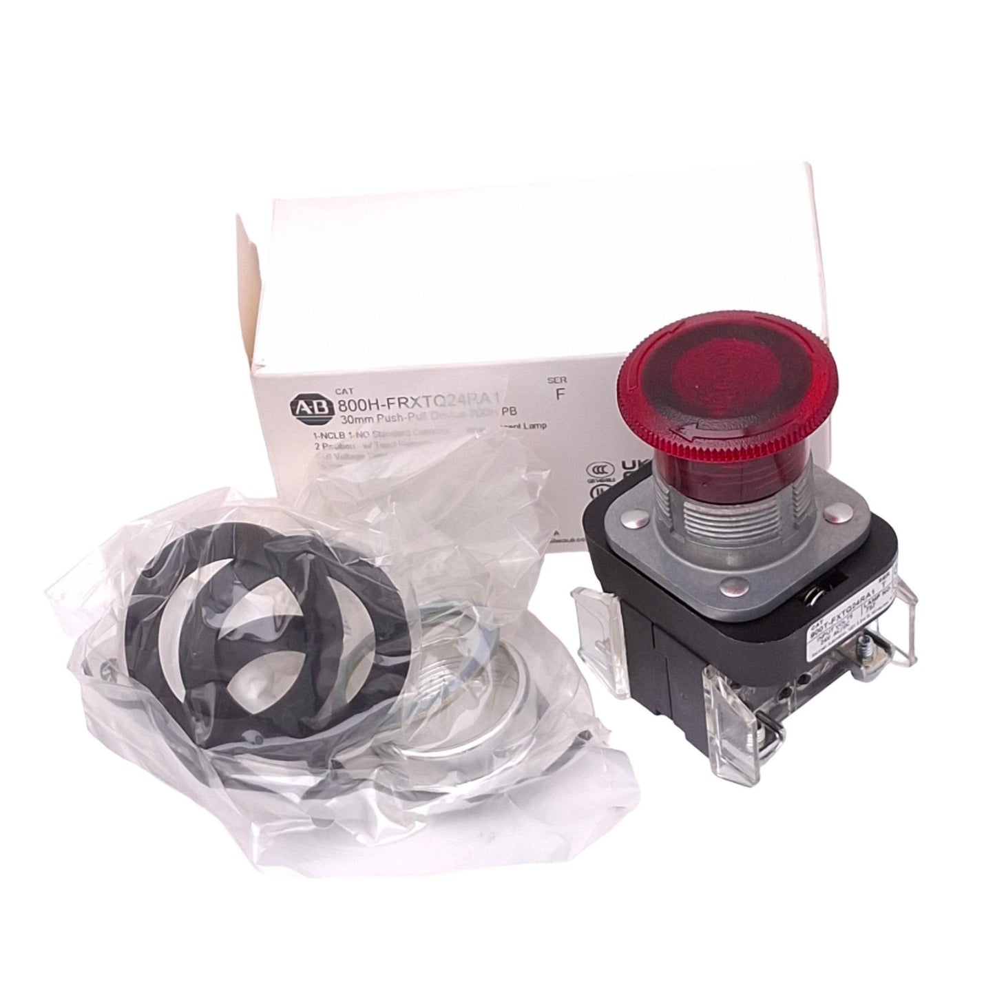 New Allen Bradley 800H-FRXTQ24RA1 Illuminated Push/Pull Button, 1NO 1NCLB, 24V Lamp