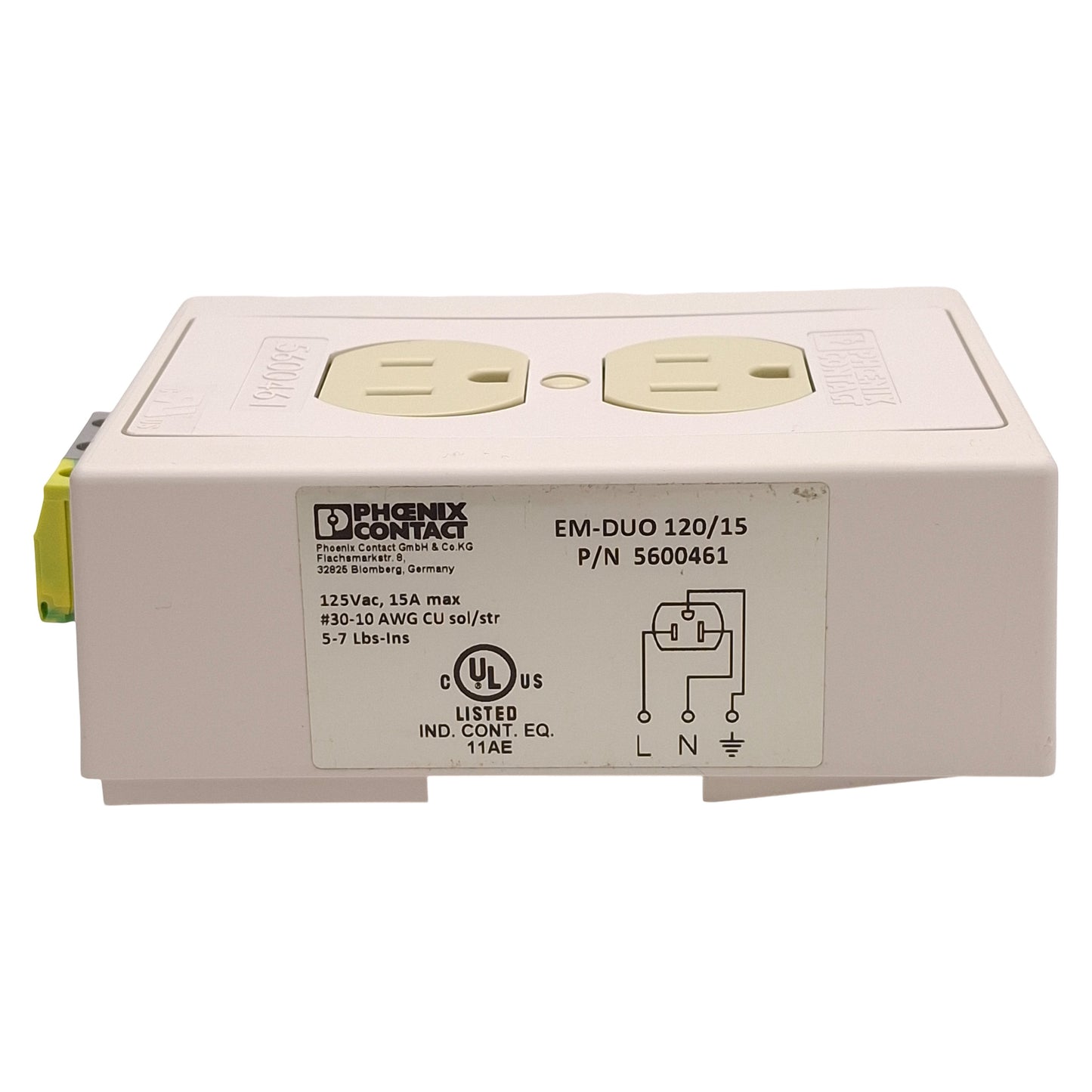 New Phoenix Contact 5600461 EM-DUO 120/15 Electrical Socket, 125VAC 15A, NEMA 5-15R