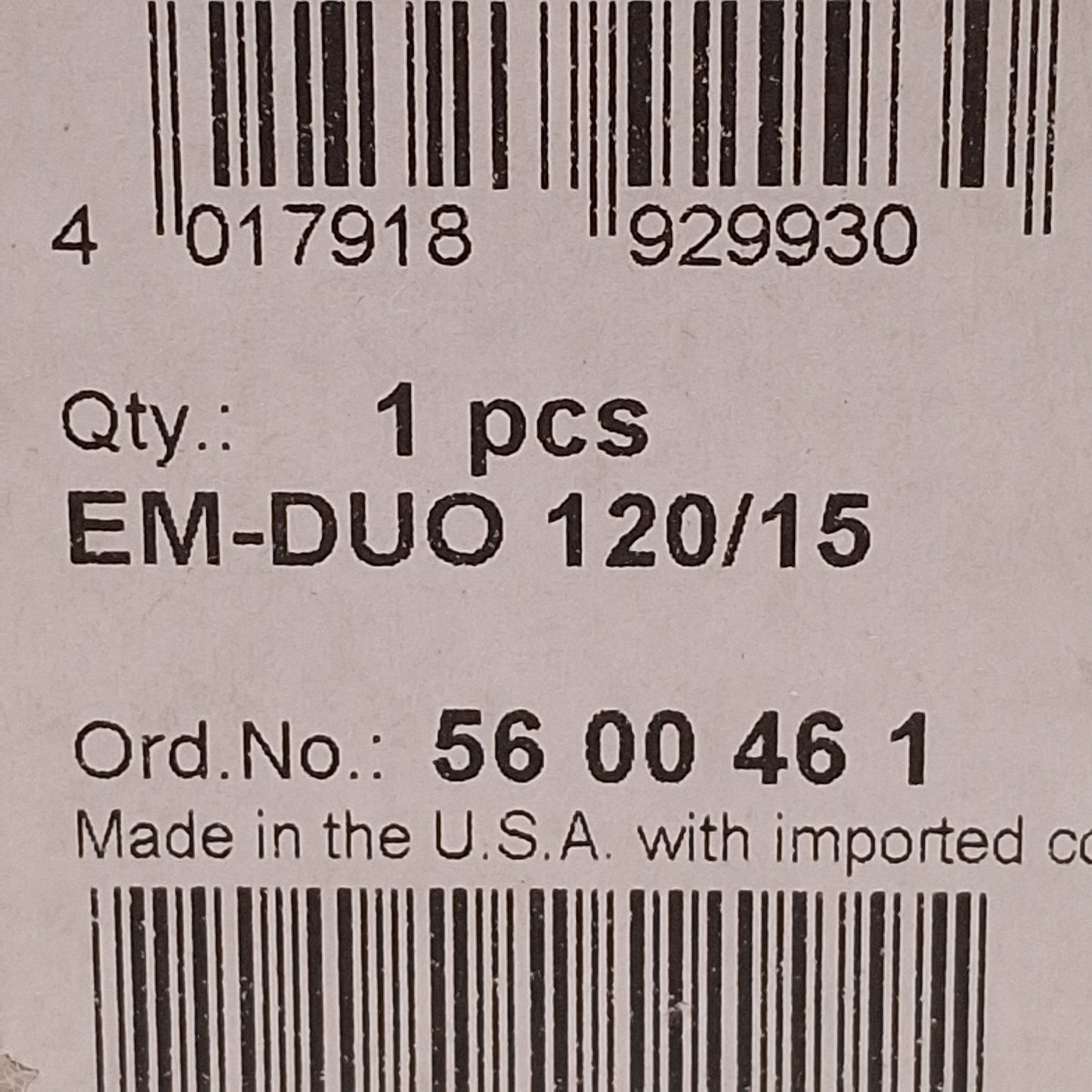 New Phoenix Contact 5600461 EM-DUO 120/15 Electrical Socket, 125VAC 15A, NEMA 5-15R