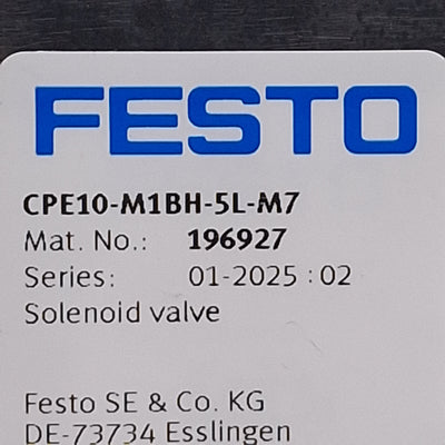 New Festo 196927 CPE10-M1BH-5L-M7 Solenoid Valve, 5/2-Way, M7 Ports, 24VDC Coil