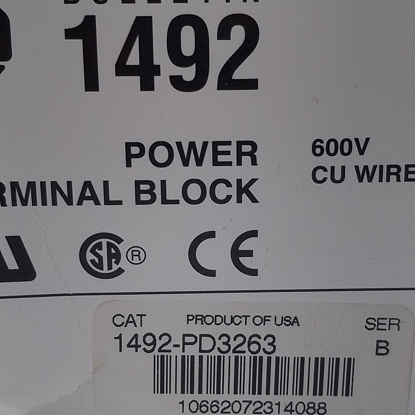 New Allen Bradley 1492-PD3263 Power Distribution Block, 3-Pole 350A 600VAC, Aluminum