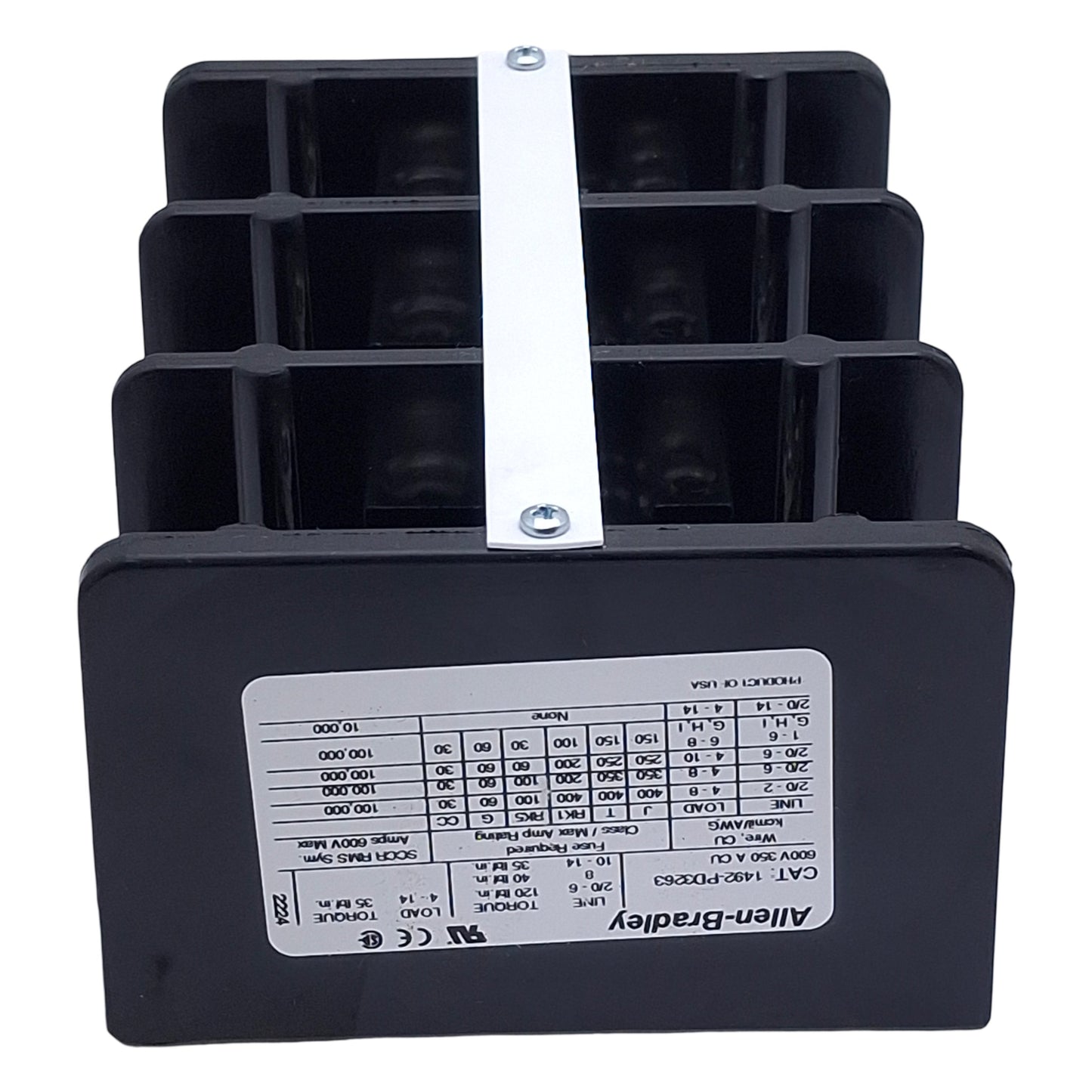 New Allen Bradley 1492-PD3263 Power Distribution Block, 3-Pole 350A 600VAC, Aluminum