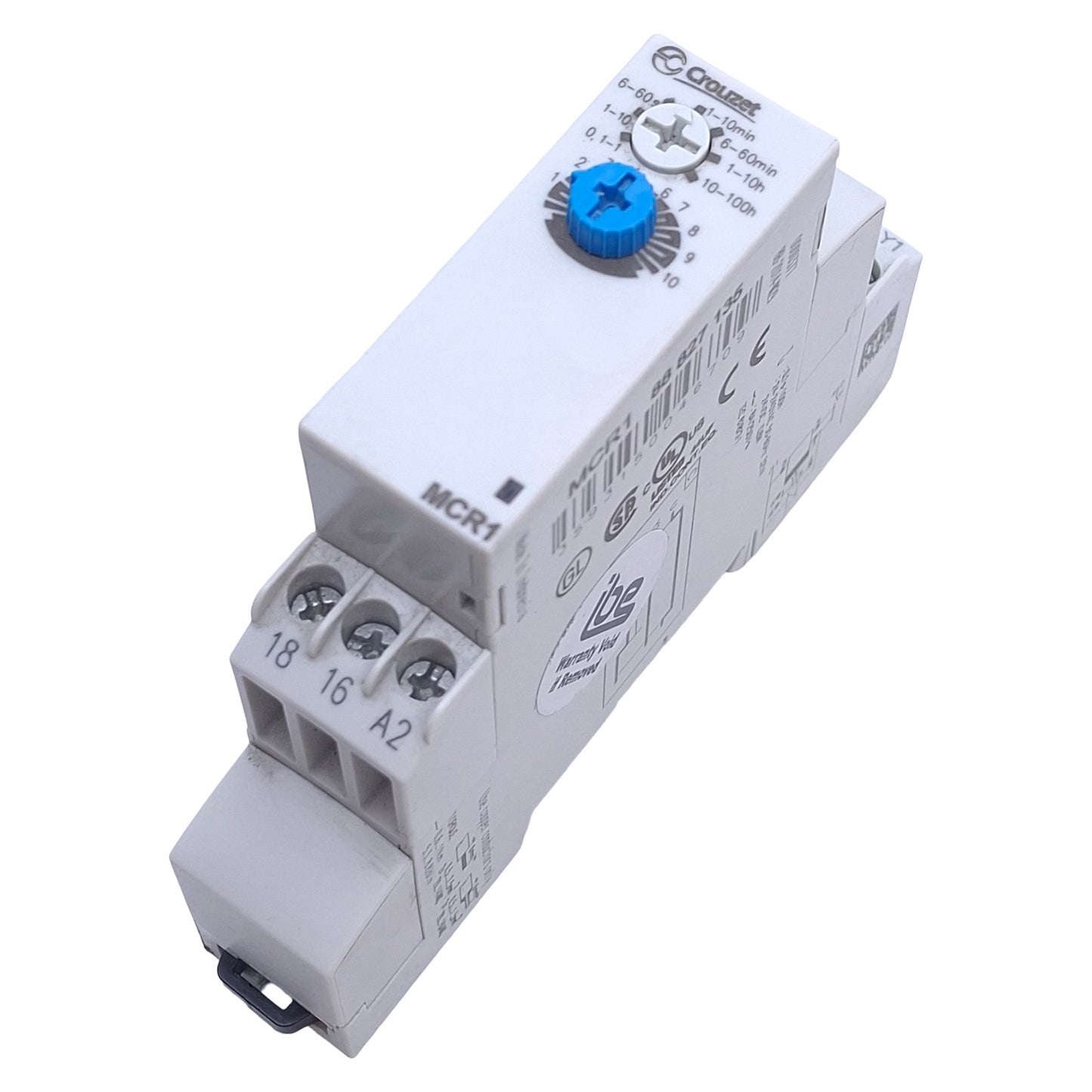 Used Crouzet MCR1 88827135 Analog Timer Relay 0.1s to 100h Range, 24VDC/24-240VAC