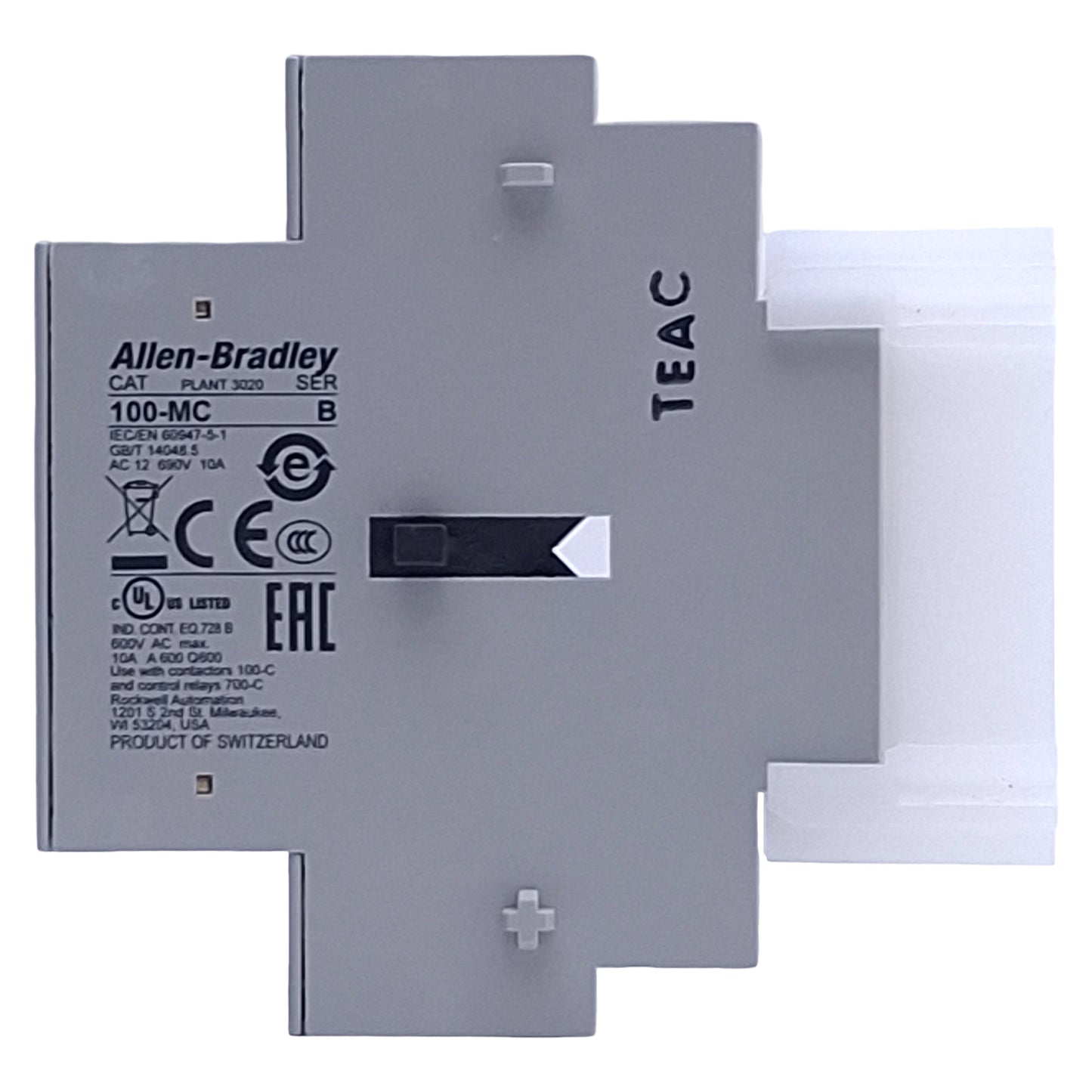 New Allen Bradley 100-MCA02 Mechanical/Electrical Interlock For 100C Contactors, 2NC
