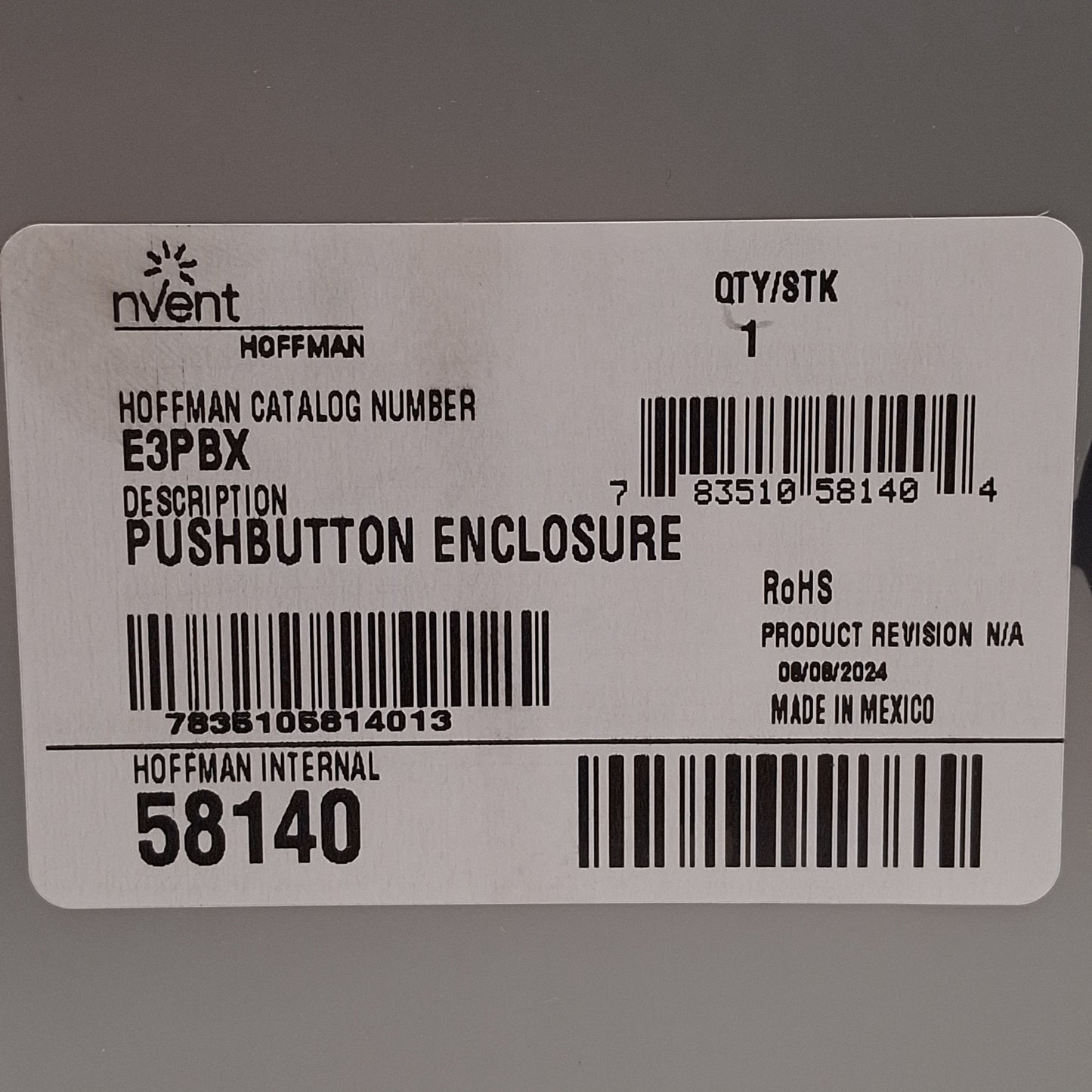 New nVent Hoffman 58140 E3PBX Pushbutton Enclosure, 3-Hole, ø30.5mm, 8 x 4 x 4.75in