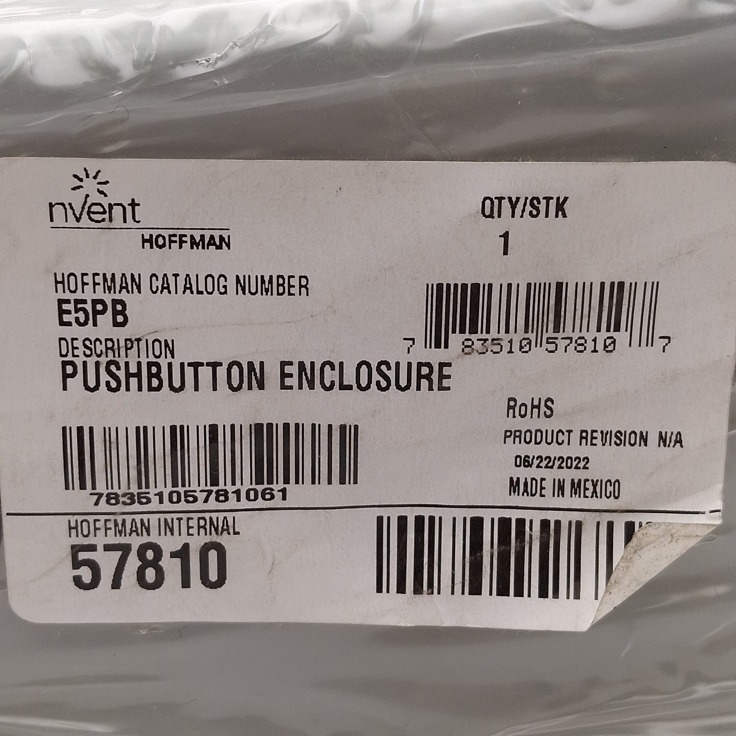 New nVent Hoffman 57810 E5PB Pushbutton Enclosure 5-Hole 30.5mm 12.5 x 3.25 x 2.75in