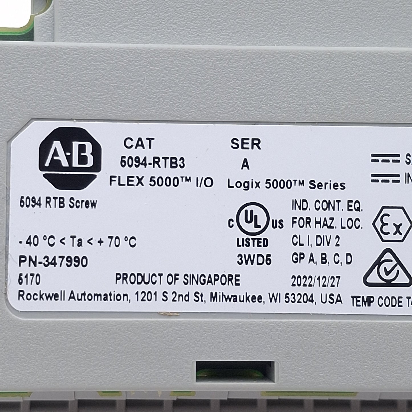 New – Open box Allen Bradley 5094-RTB3 Screw-Type Removable Terminal Block, 32VDC 10A, DIN Rail