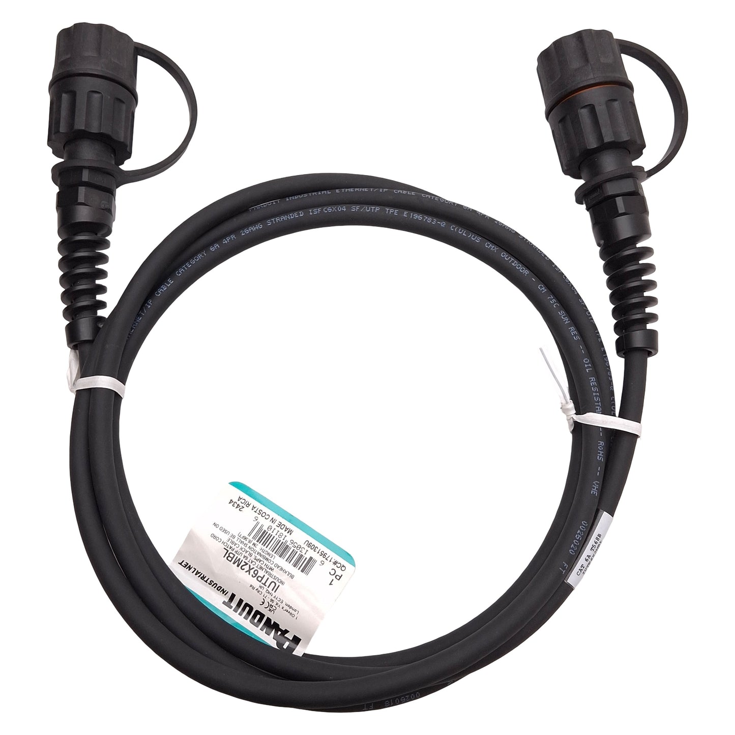 New Panduit IUTP6X2MBL IndustrialNet TX6A Patch Cord, Ethernet Cat 6A, RJ45, 2m