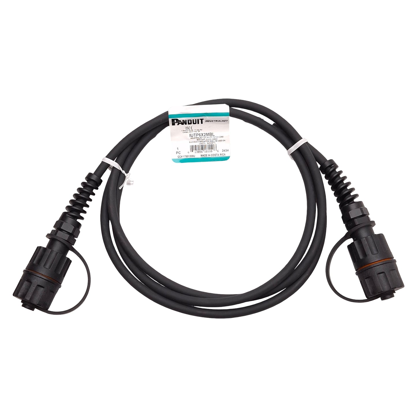 New Panduit IUTP6X2MBL IndustrialNet TX6A Patch Cord, Ethernet Cat 6A, RJ45, 2m