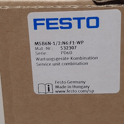 New Festo 532307 MSB6N Air Preparation Combination Unit, 20bar, 24VDC, 1/2in NPT