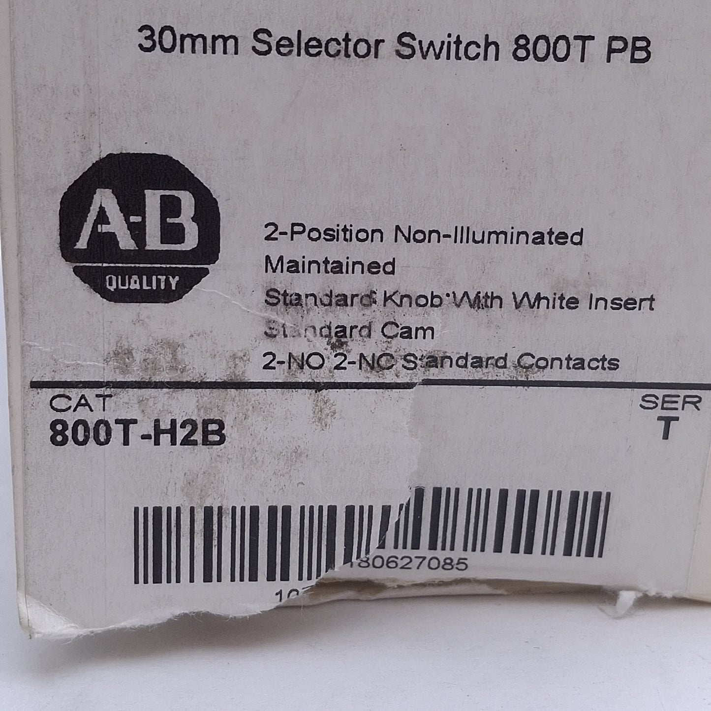 New Allen Bradley 800T-H2B Maintained Selector Switch, 2-Pos, 600VAC 10A, 2N/O -2N/C