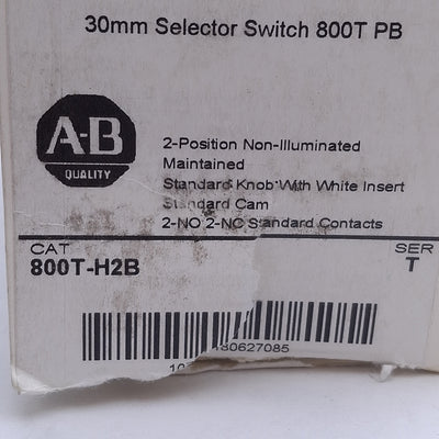 New Allen Bradley 800T-H2B Maintained Selector Switch, 2-Pos, 600VAC 10A, 2N/O -2N/C