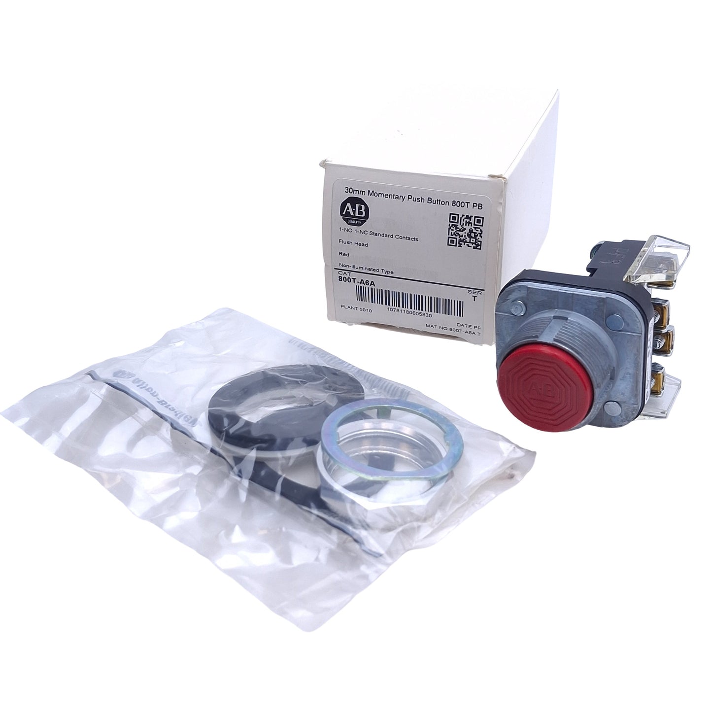 New Allen Bradley 800T-A6A Flush Momentary Pushbutton, ø30mm, 1NO 1NC, 600VAC 10A