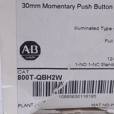 New Allen Bradley 800T-QBH2W White Illuminated Momentary Push Button, ø30mm, 1NO/1NC
