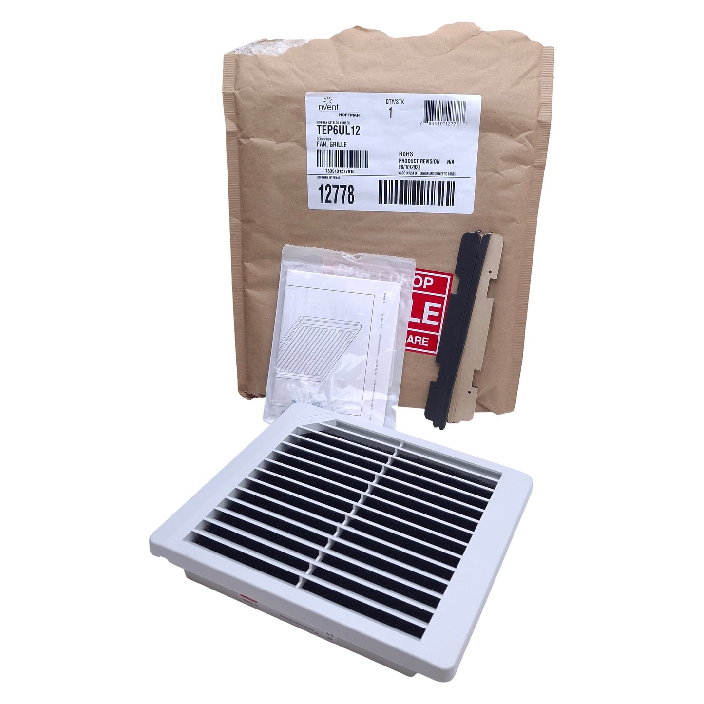 New nVent Hoffman TEP6UL12 Light Grey TFP Exhaust/Vent Grille, 7.77 x 8.83 x 1.25in
