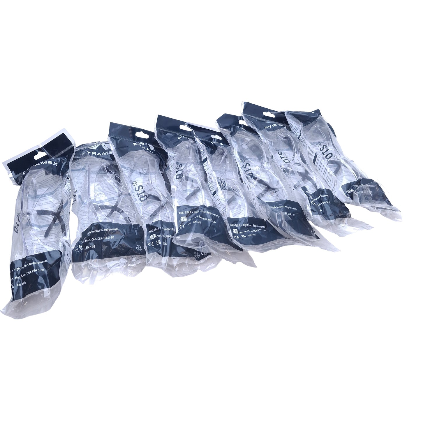 New Lot of 8 Pyramex S3510SJ Anti-Fog Safety Glasses, ANSI Z87 Impact, UV-A/B/C Rays