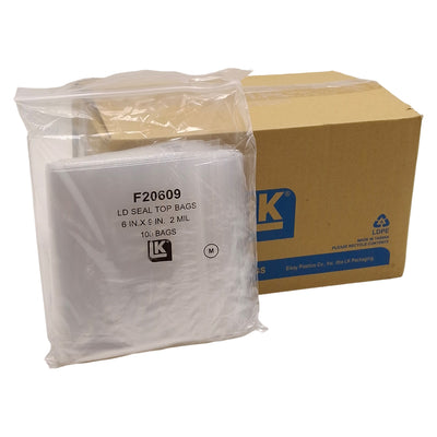New Box of 1000 Elkay Plastics F20609 LD Poly Seal-Top Bags, 6in x 9in, 2mil
