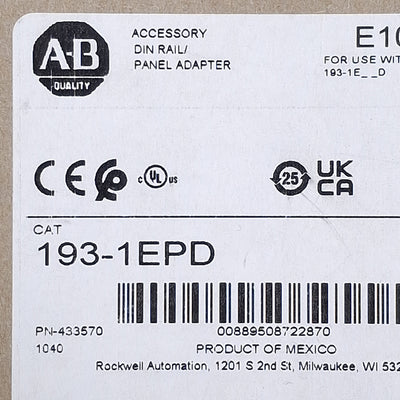 New Allen Bradley 193-1EPD DIN Rail/Panel Adapter, Frame D & H, For 193-1EE/193-1EF