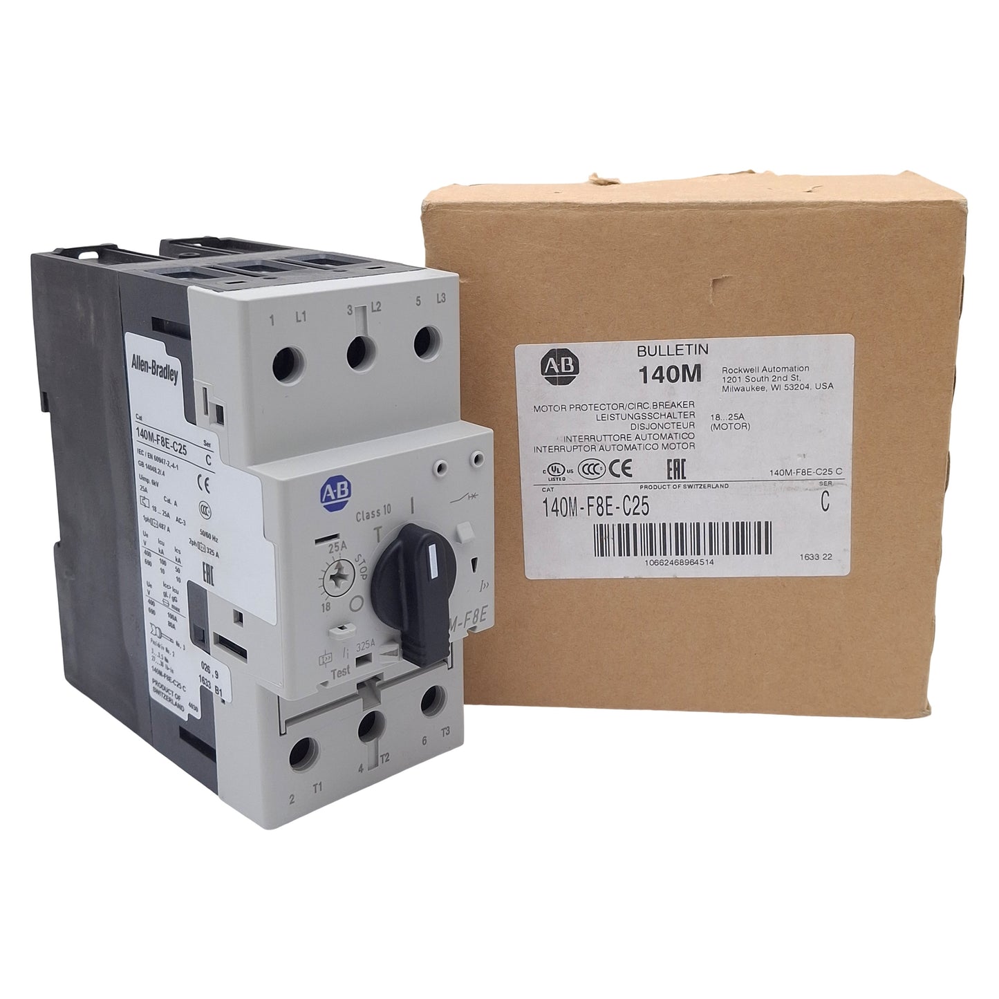 New Allen Bradley 140M-F8E-C25 Motor Protection Circuit Breaker, 18-25A 600VAC