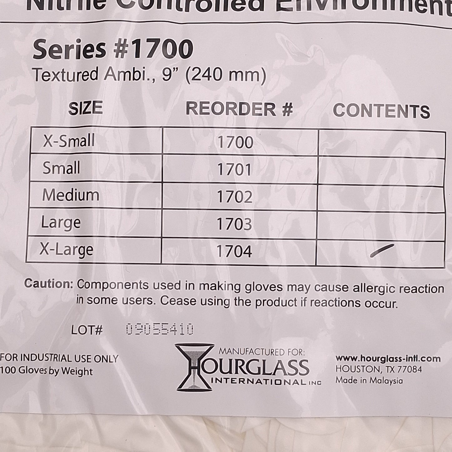 New Lot of 5 Hourglass International 1704 HandPRO Nitrile Glove 100 Per Bag, X-Large