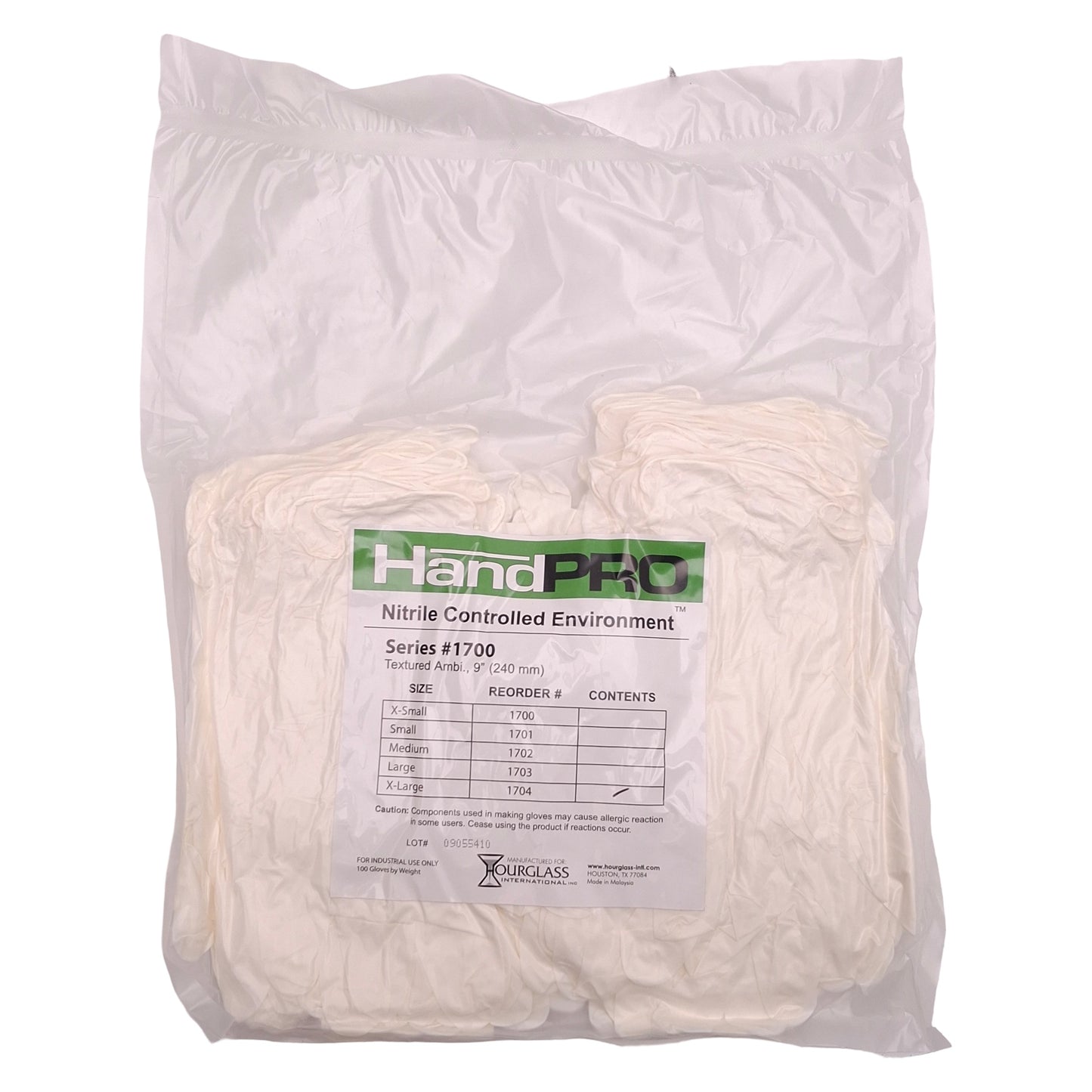 New Lot of 5 Hourglass International 1704 HandPRO Nitrile Glove 100 Per Bag, X-Large