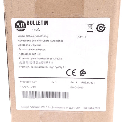 New Allen Bradley 140G-K-TC3H Circuit Breaker Accessory, 3-Pole Terminal Covers 2x