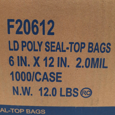 New Box of 1000 Elkay Plastics F20612 LD Poly Seal-Top Bags, 6in x 12in, 2mil