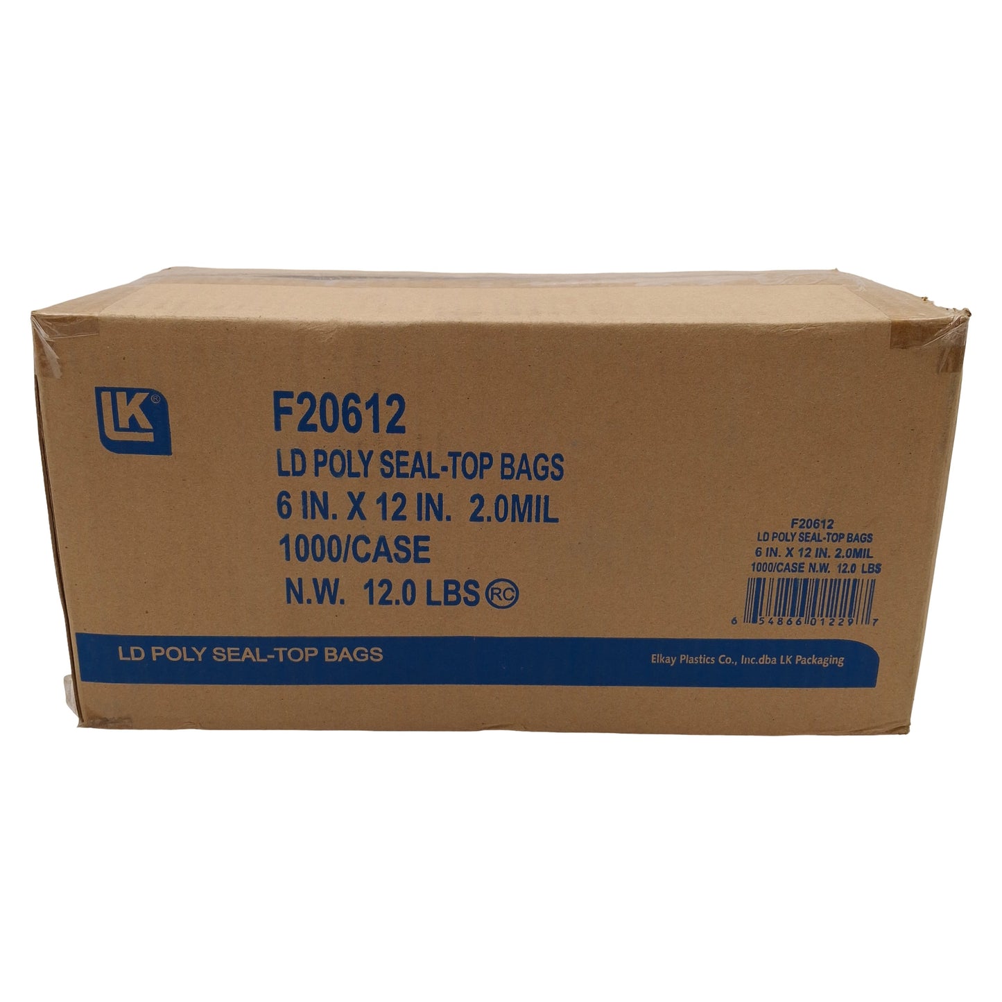 New Box of 1000 Elkay Plastics F20612 LD Poly Seal-Top Bags, 6in x 12in, 2mil