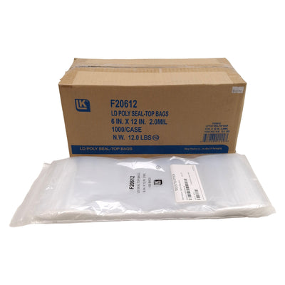 New Box of 1000 Elkay Plastics F20612 LD Poly Seal-Top Bags, 6in x 12in, 2mil