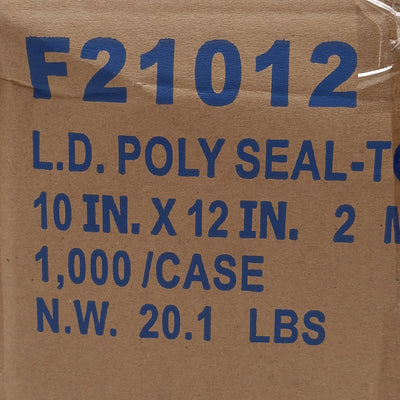 New Box of 1000 Elkay Plastics F21012 LD Poly Seal-Top Bags, 10in x 12in, 2mil