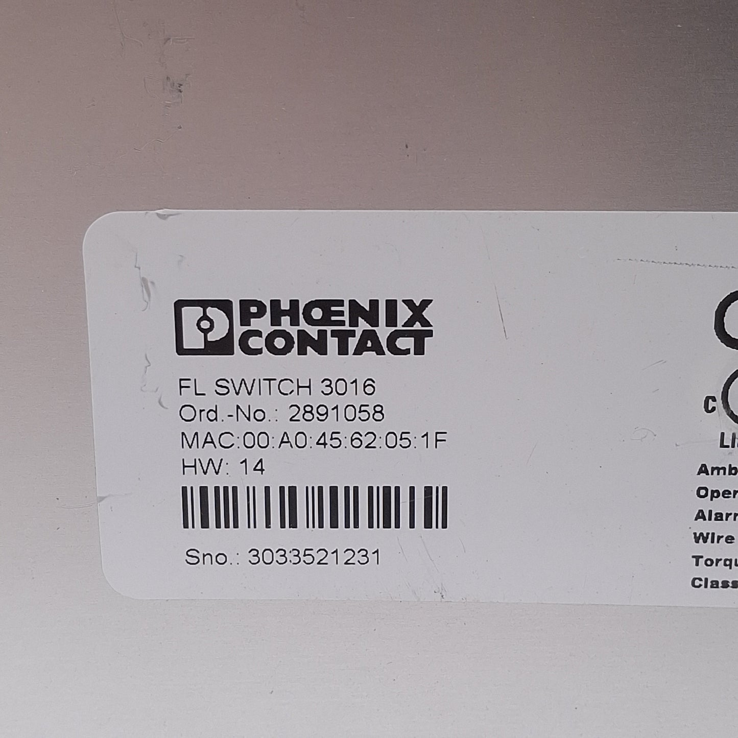 Used Phoenix Contact FL SWITCH 3016 Industrial Ethernet Switch, 16-Port, RJ45, 24VDC