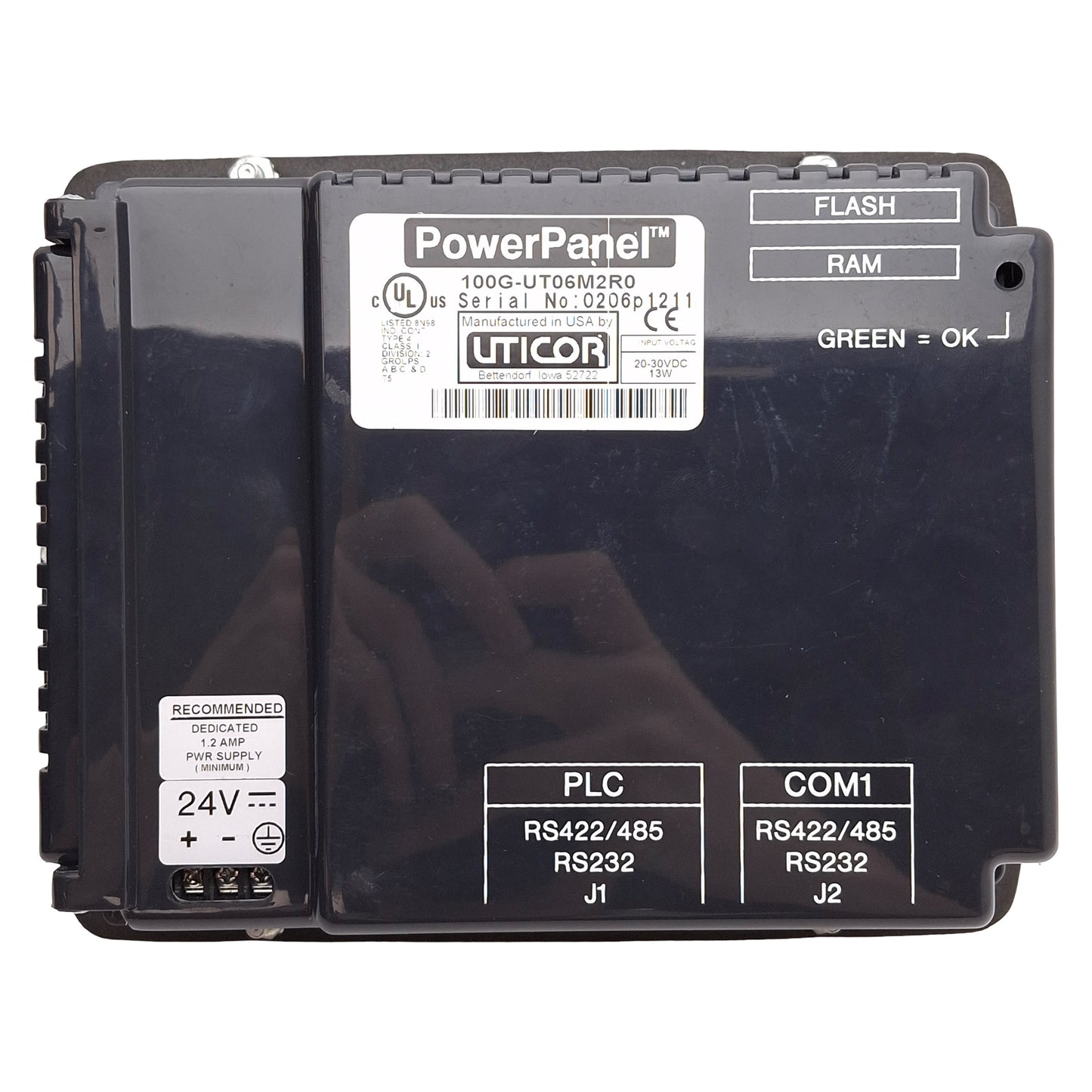 Used Uticor 100G-UT06M2R0 Monochrome G2 PowerPanel Touchscreen HMI, 6in Display 24VDC