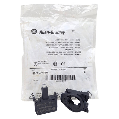 New Allen Bradley 800F-PN3W Pushbutton LED Module White, 24VAC/DC, 22mm, Latch Mount
