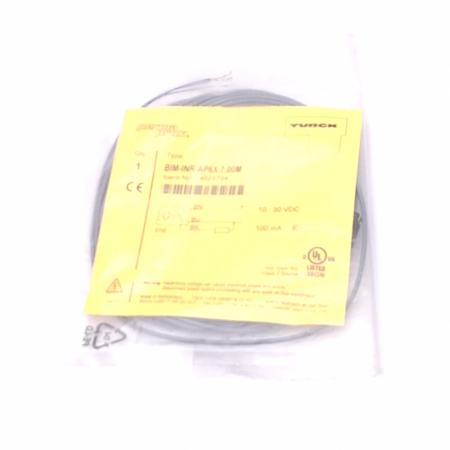 New Turck 4623704 BIM-INR-AP6X 7M PermaProx Magnetic Switch, 10-30VDC, 3-Wire NO, 7m