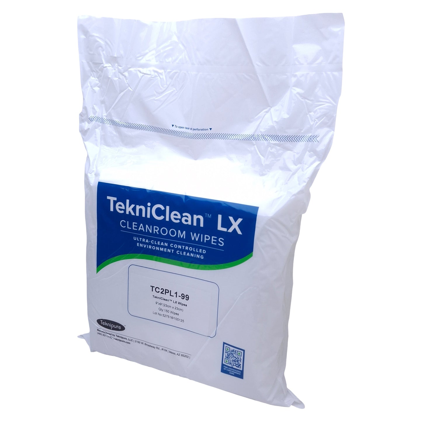New Teknipure TC2PL1-99 LX Knit Polyester Cleanroom Wipes, 150 Per Bag, 9x9in