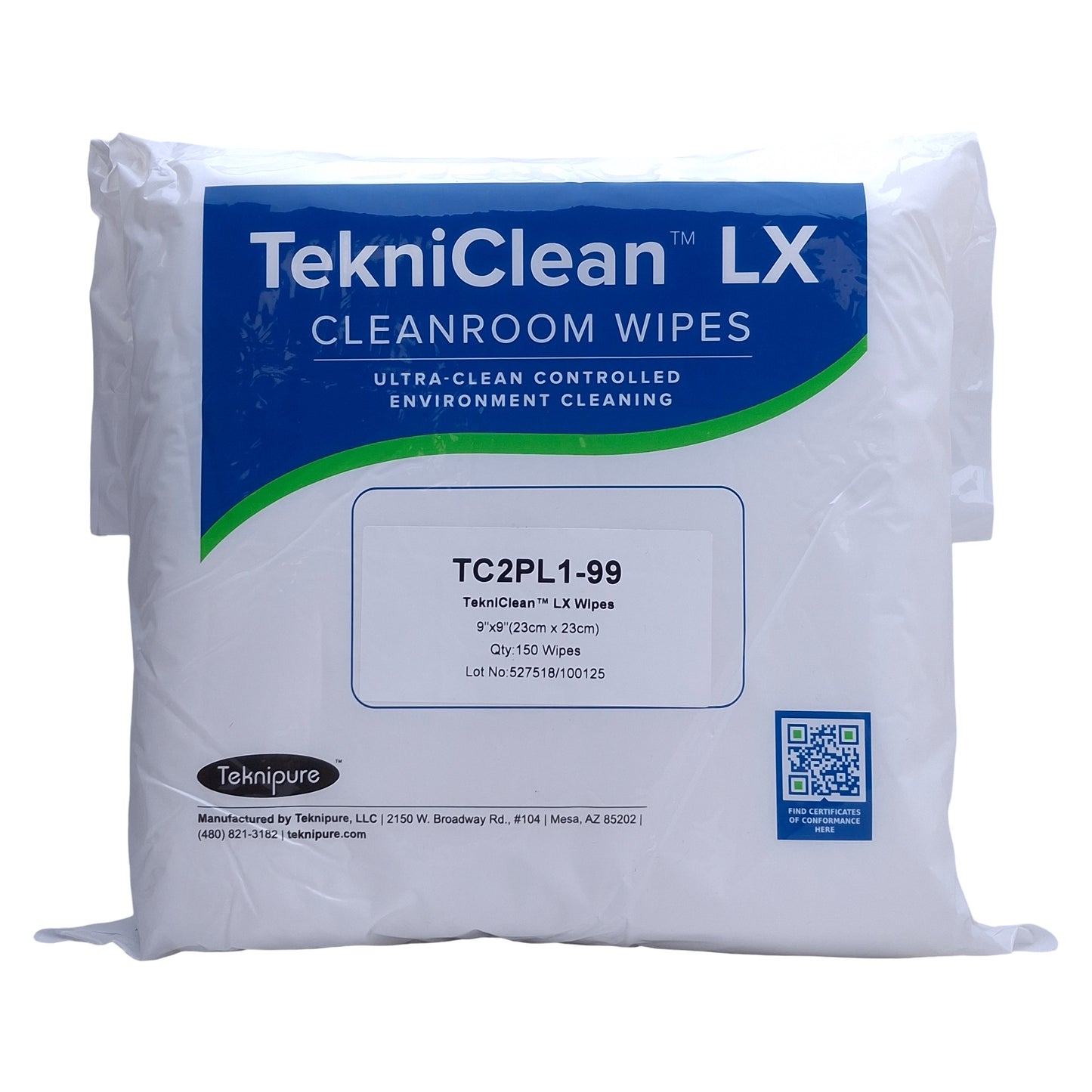 New Teknipure TC2PL1-99 LX Knit Polyester Cleanroom Wipes, 150 Per Bag, 9x9in
