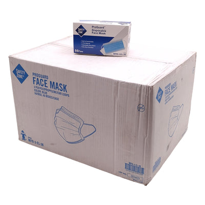 New Case of 2000 Safety Zone MFB-3-EL-2K 3-Ply Face Mask w/Ear Loops, 50 Per Box