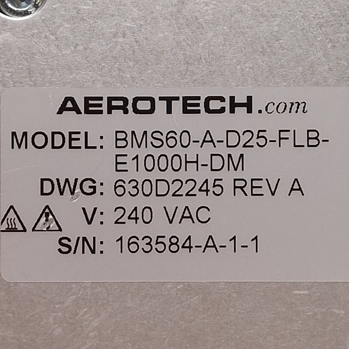 Used Aerotech BMS60-A-D25-FLB-E1000H-DM Servo Motor, 116W, 240VAC, 1000-Line, NEMA 23