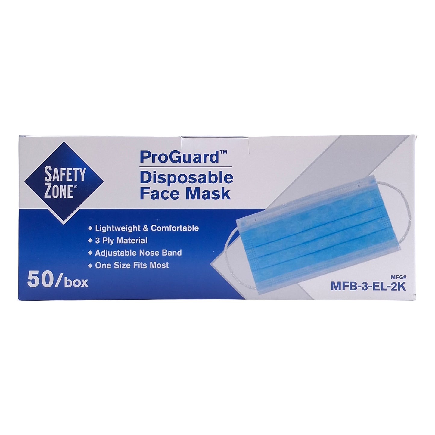 New Lot of 500 Safety Zone MFB-3-EL-2K 3-Ply Face Mask w/Ear Loops, 50 Per Box