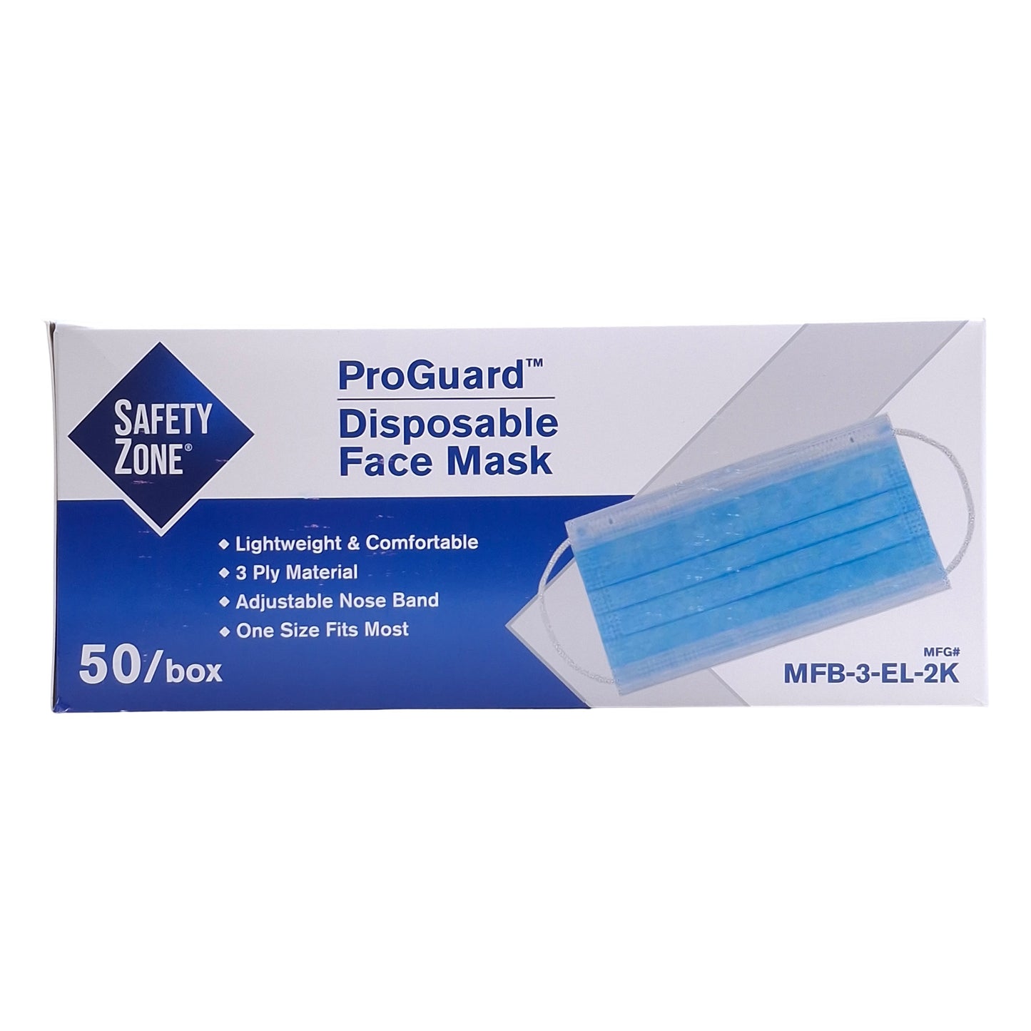 New Lot of 500 Safety Zone MFB-3-EL-2K 3-Ply Face Mask w/Ear Loops, 50 Per Box
