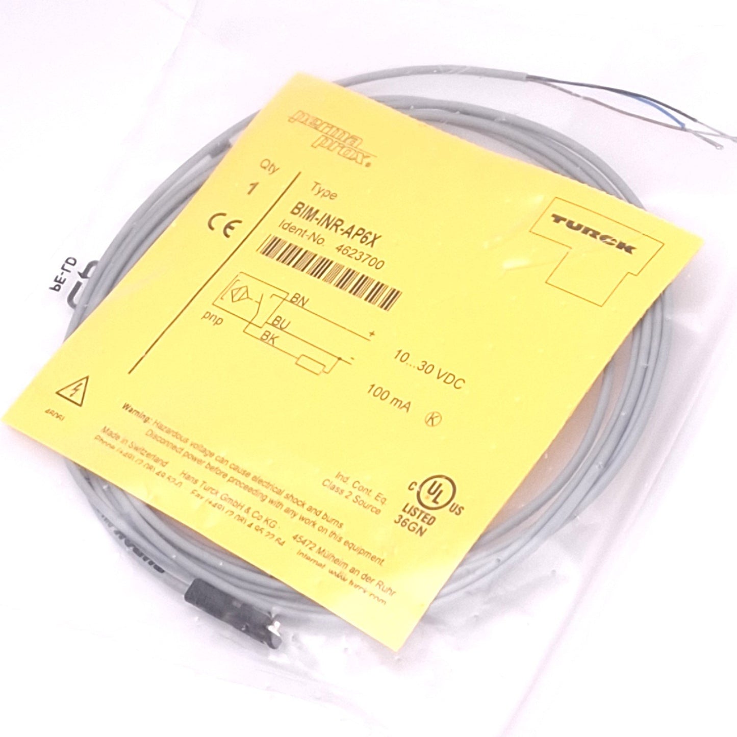 New Turck 4623700 BIM-INR-AP6X PermaProx Magnetic Switch, 10-30VDC, 3-Wire NO, 2m