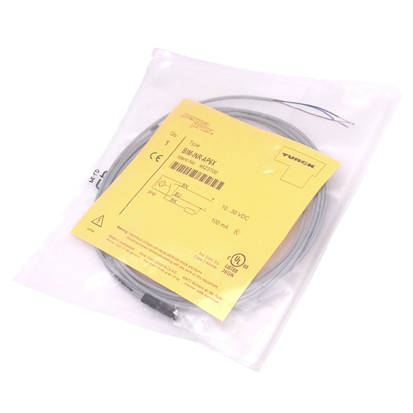 New Turck 4623700 BIM-INR-AP6X PermaProx Magnetic Switch, 10-30VDC, 3-Wire NO, 2m